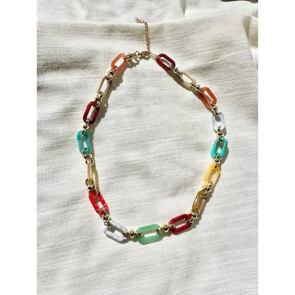 Colorful rainbow link statement necklace - Picture 2 of 2